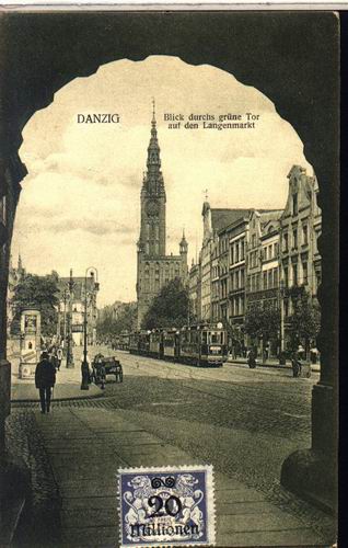 Danzig - Blick durchs gr�ne Tor auf den Langenmarkt